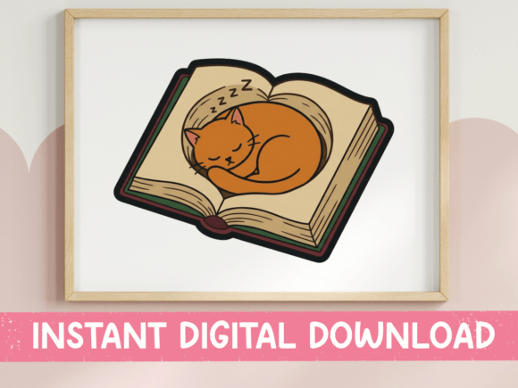 A Cat Sleeping on Book Graphic for T-Shirt Designs