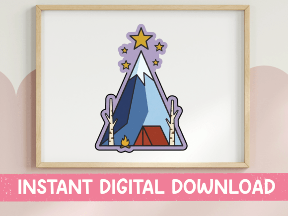 A Review: Mountain Camping Night Scene Sticker Graphics for T-Shirt Designs