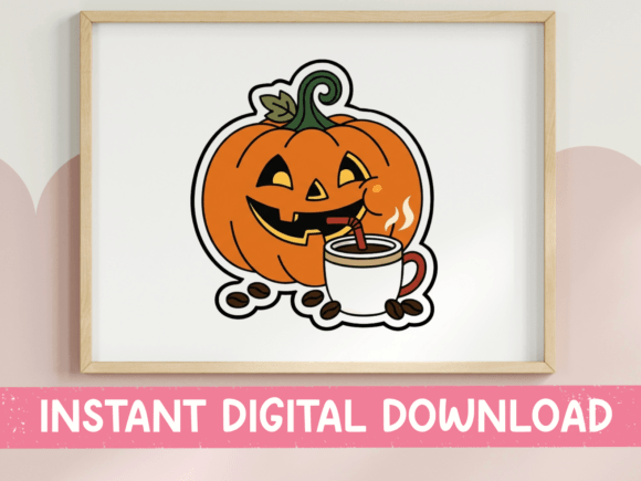 Jack-o-Lantern Coffee Sticker for Brand Graphics & Designs