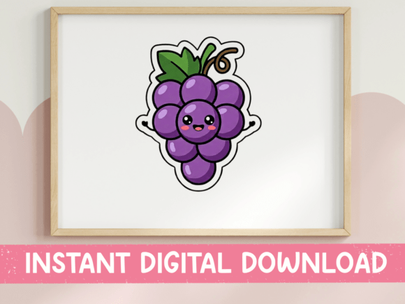 Kawaii Purple Grapes Sticker Design for Graphics & T-Shirt Art