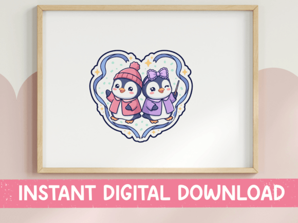 Penguin Couple Heart Frame: A Graphics Gem for T-Shirt Designs