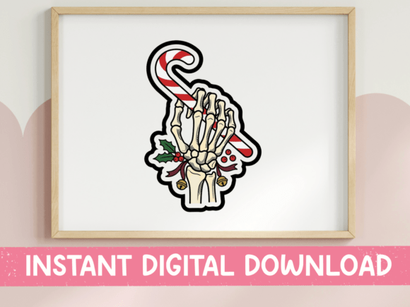 Skeleton Hand Candy Cane Graphics for T-Shirt Designs & Festive Crafts