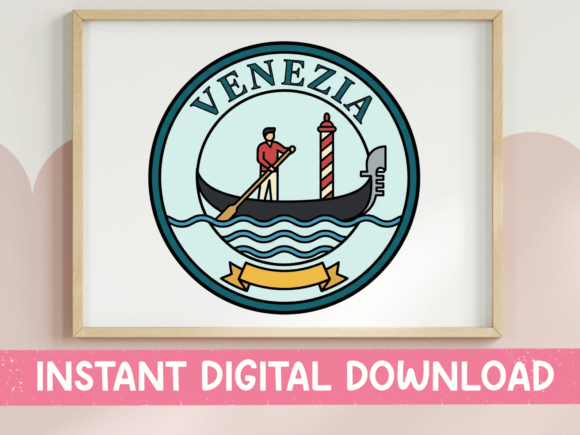 Venezia Gondola Badge: A Teal & Cream T-Shirt Graphic