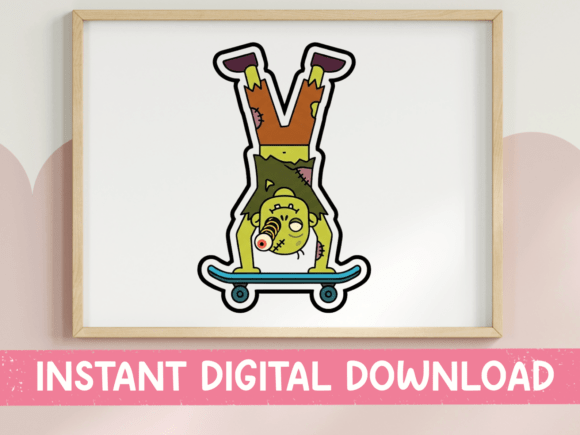 Zombie Skateboarder Headstand Graphic for T-Shirt Designs